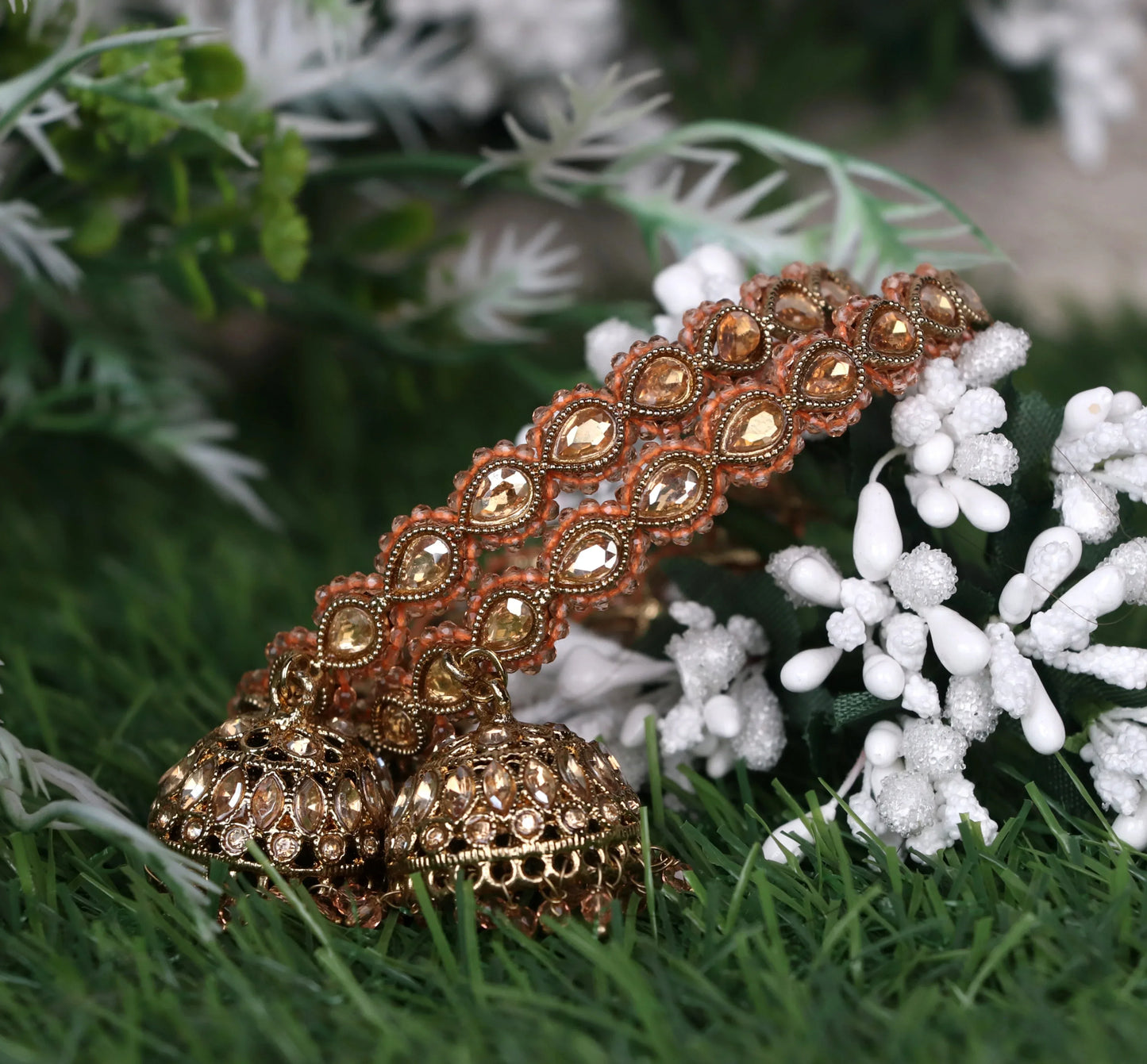 Traditional Kundan Studded Metal Kada with Jhumki for Women (Pack Of 2)