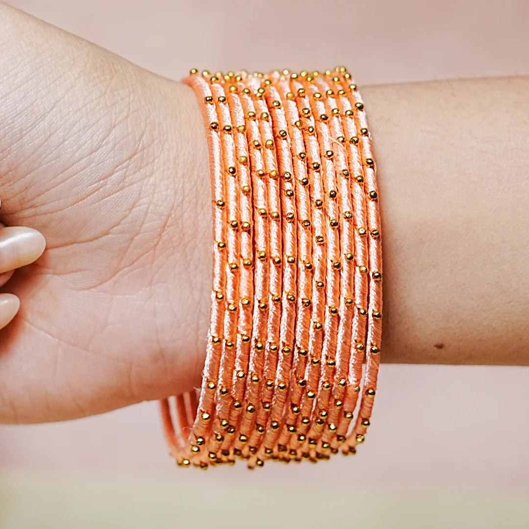 Metal Base with Premium Thread Work Bangles for Women & Girls (Pack of 12 Bangle)