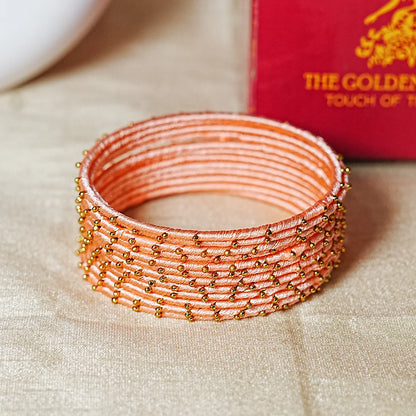 Metal Base with Premium Thread Work Bangles for Women & Girls (Pack of 12 Bangle)