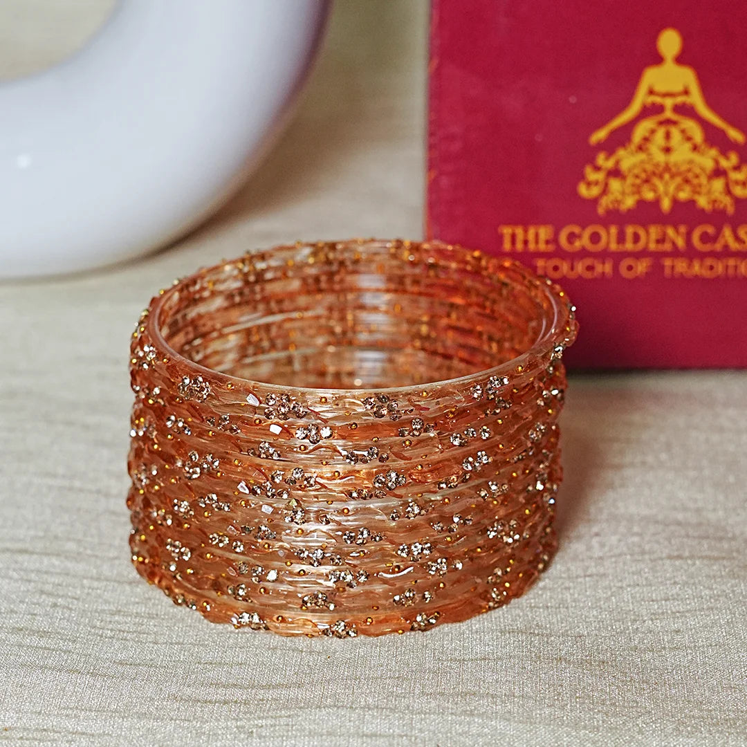 Designer Beads Work Glass Bangles for Women (Pack of 12 Bangle)