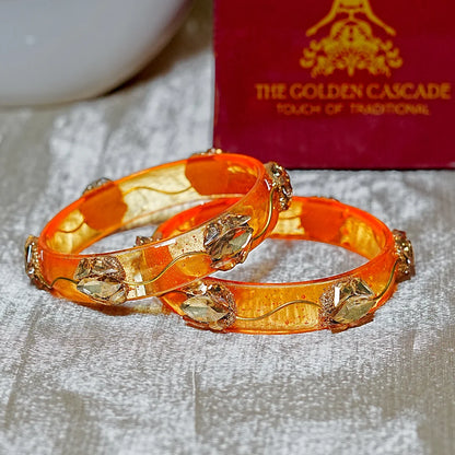 Traditional Flower Design Kundan Work Glass Kada for Women & Girls (Pack of 2)