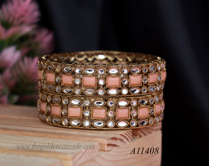 Premium Kundan Work Metal Kada For Women (Pack of 2)