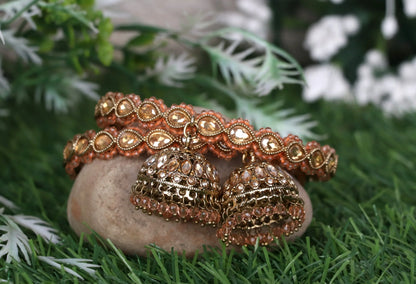 Traditional Kundan Studded Metal Kada with Jhumki for Women (Pack Of 2)