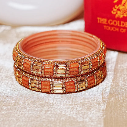 Designer Glass Kada Bangle with Stone & Beads Work for Women & Girls (Pack of 2)