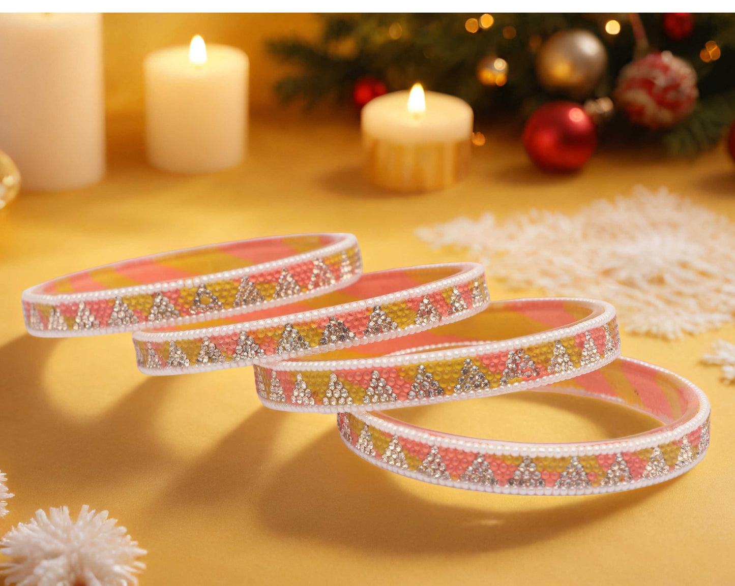 Handmade Multicolor Shade Glass Kada for Women & Girls (Pack of 4)