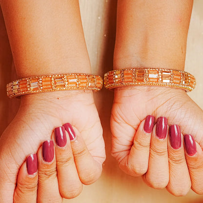 Designer Glass Kada Bangle with Stone & Beads Work for Women & Girls (Pack of 2)