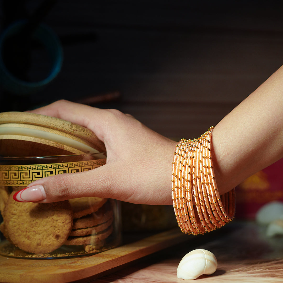 Peach Color Premium Silk Thread Bangle for Women & Girls (Pack of 12)