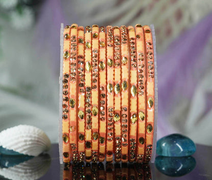 Multiple Color Glass Bangle with Stone Beads Work for Women & Girls (Pack 12 Bangles)