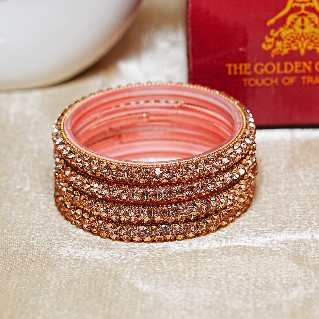 Traditional Indian Glass Kada Bangles Set with Beads Studded for Women & Girls (Pack of 4)