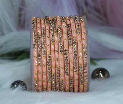 Glass Bangles with Gold Pearl Beads Studded for Women & Girls (Pack 12 Bangles)