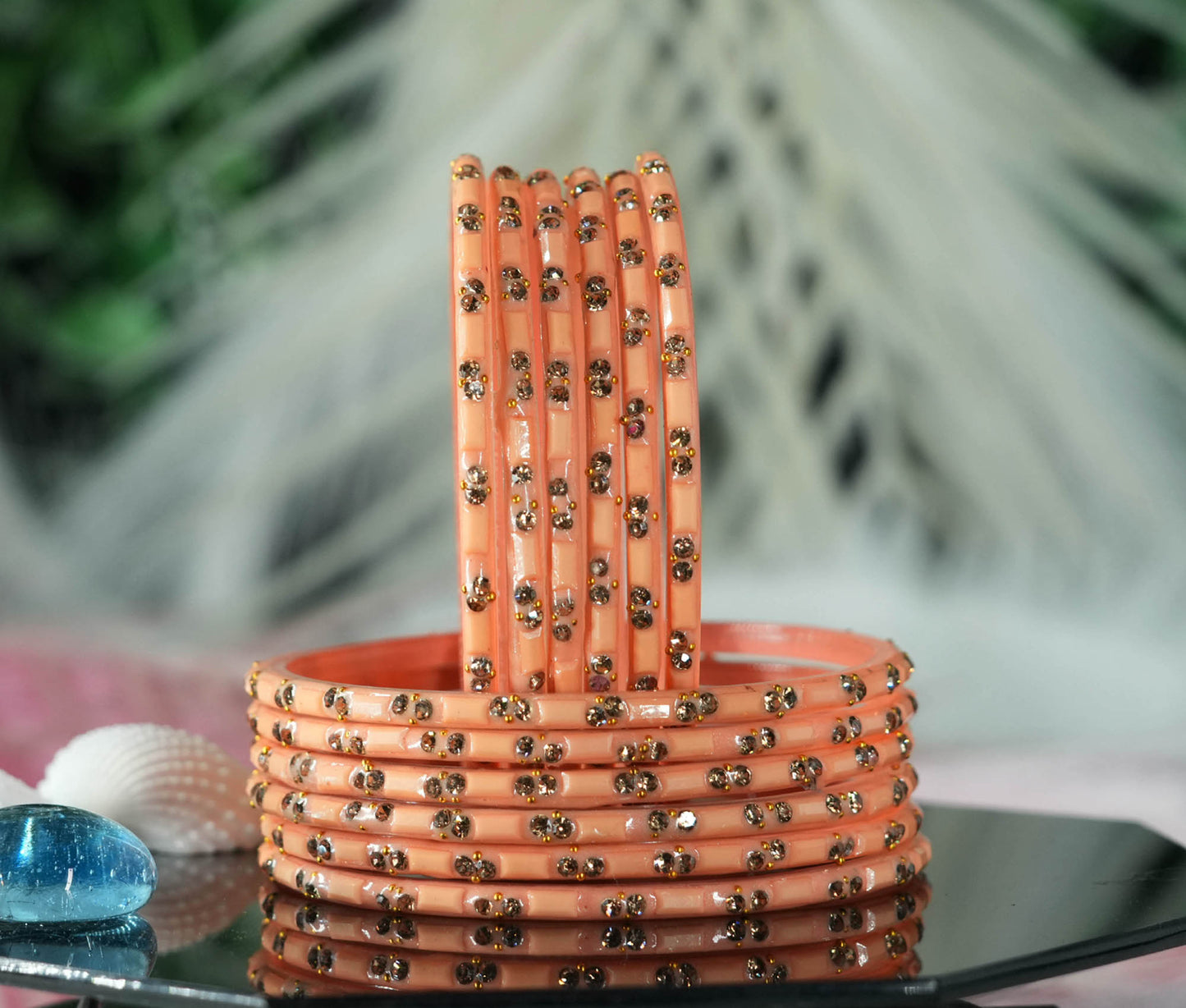 Multiple Color Glass Bangles with Beads Studded for Women & Girls (Pack of 12 Bangles)