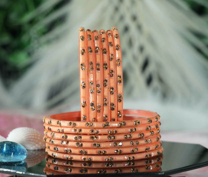 Multiple Color Glass Bangles with Beads Studded for Women & Girls (Pack of 12 Bangles)