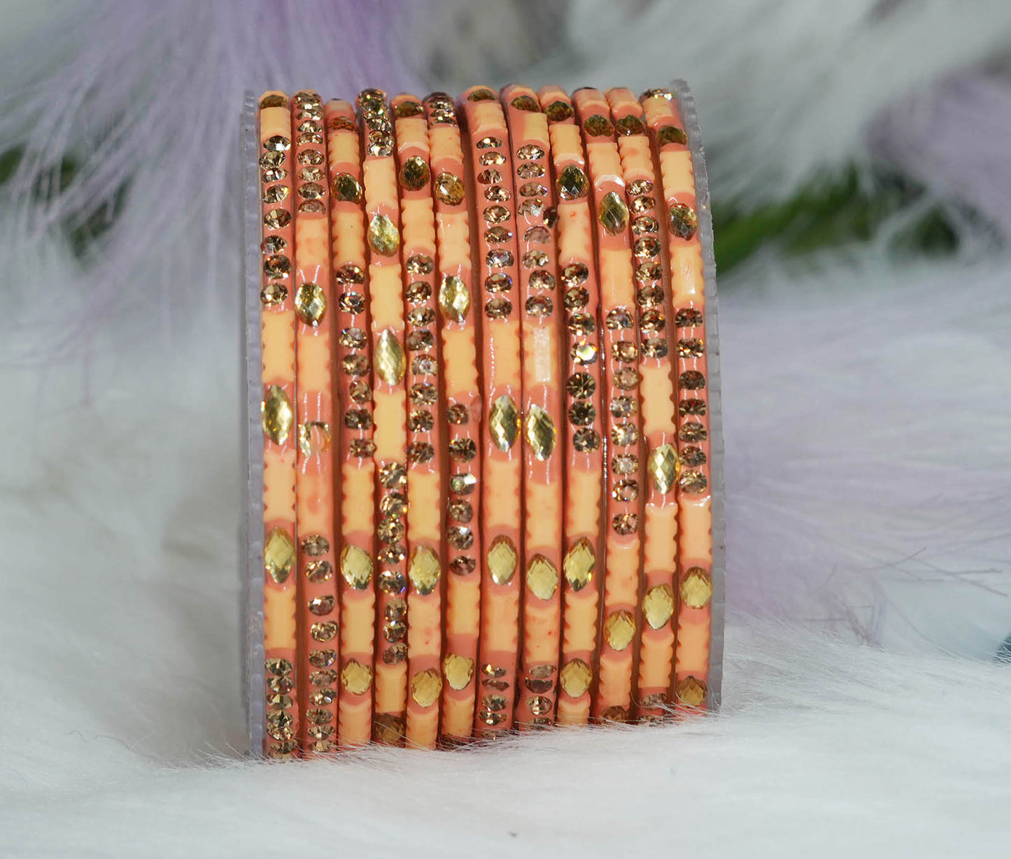 Multiple Color Glass Bangle with Stone Beads Work for Women & Girls (Pack 12 Bangles)