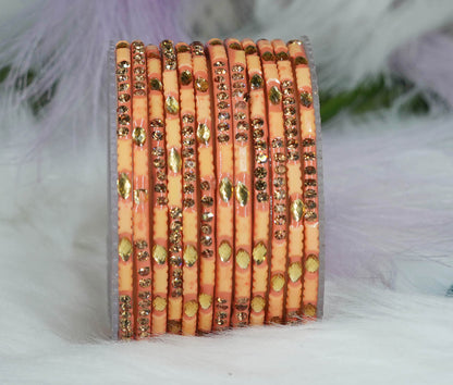 Multiple Color Glass Bangle with Stone Beads Work for Women & Girls (Pack 12 Bangles)