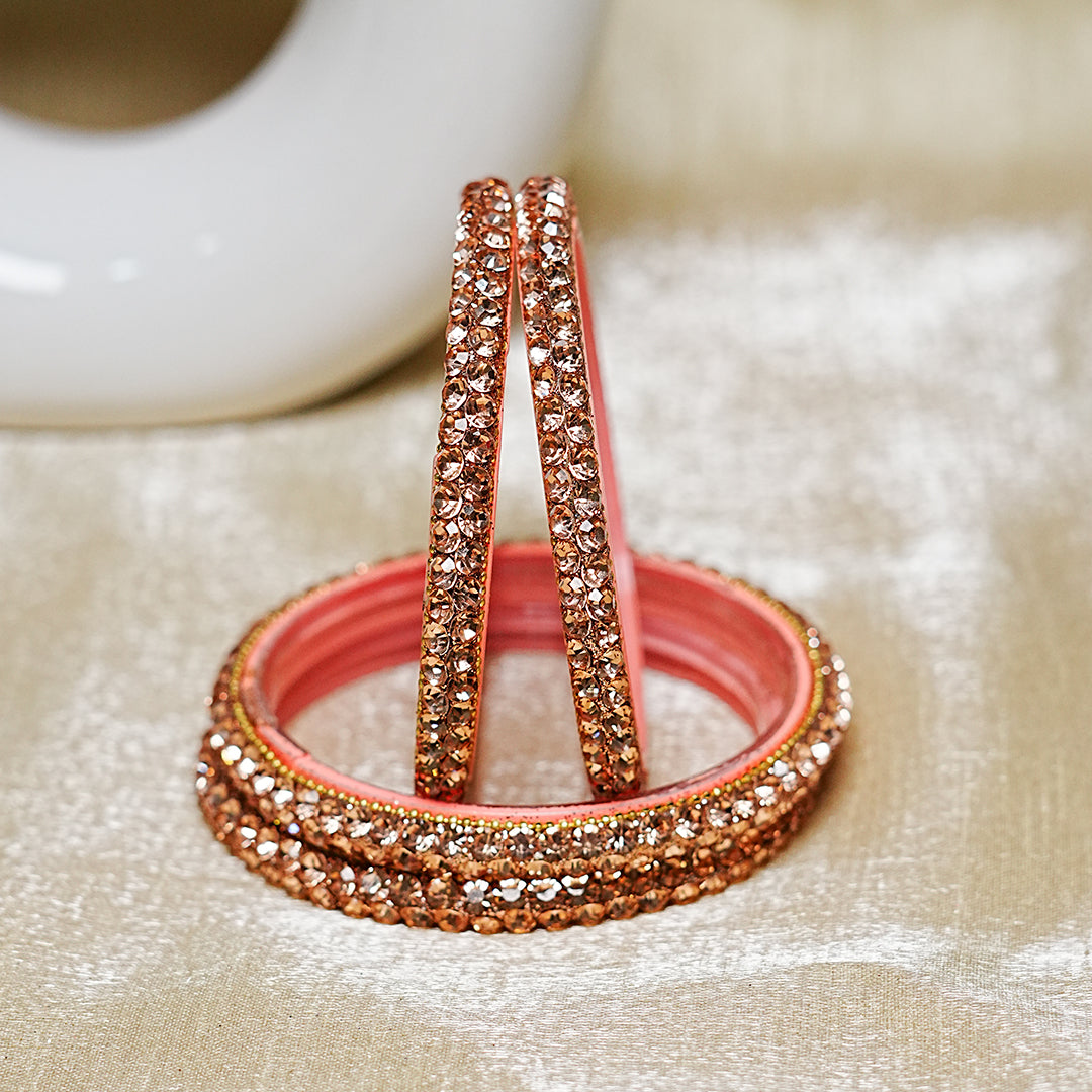 Traditional Indian Glass Kada Bangles Set with Beads Studded for Women & Girls (Pack of 4)