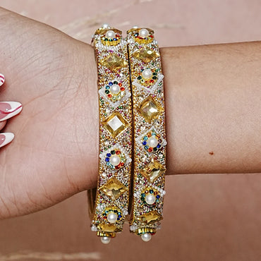 Traditional Meenakari Work Glass Kada Bangles For Women (Pack Of 2)