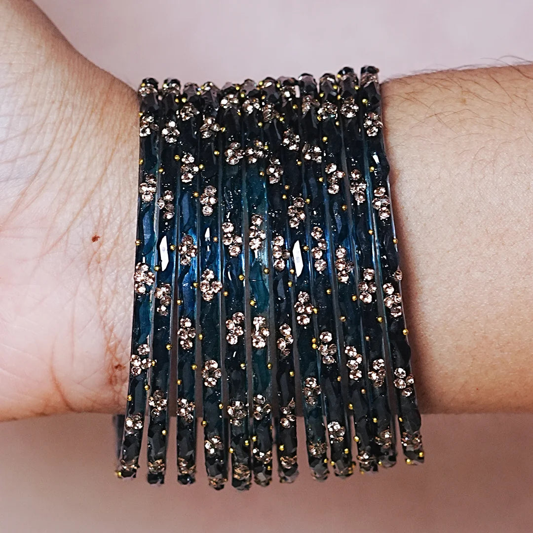 Designer Beads Work Glass Bangles for Women (Pack of 12 Bangle)