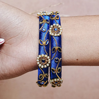 Designer Thread Work Kundan Leaf Style Kada Bangle for Women & Girls (Pack of 2)