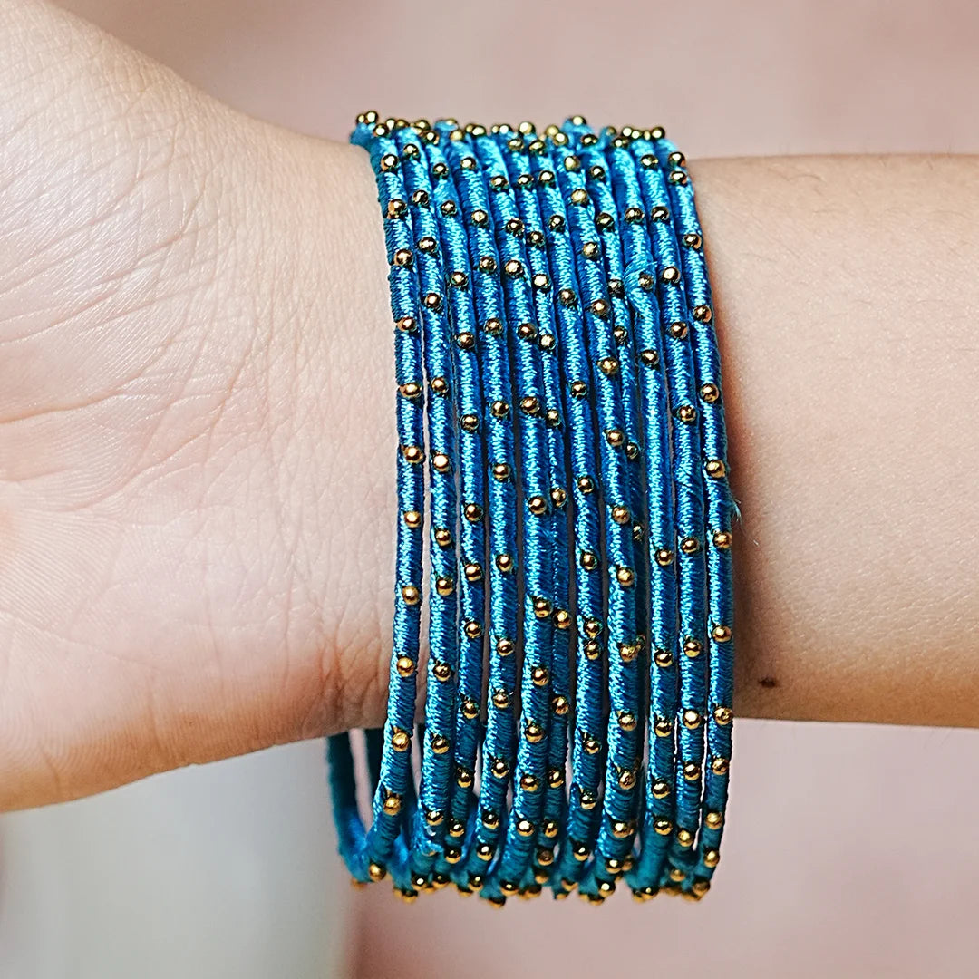 Metal Base with Premium Thread Work Bangles for Women & Girls (Pack of 12 Bangle)