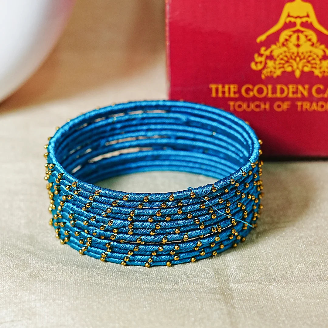 Metal Base with Premium Thread Work Bangles for Women & Girls (Pack of 12 Bangle)