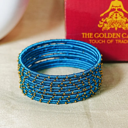 Metal Base with Premium Thread Work Bangles for Women & Girls (Pack of 12 Bangle)