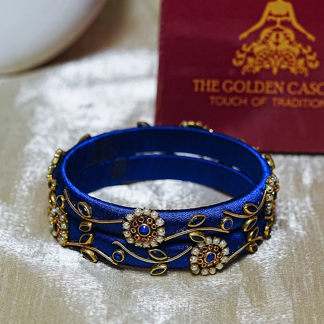 Designer Thread Work Kundan Leaf Style Kada Bangle for Women & Girls (Pack of 2)