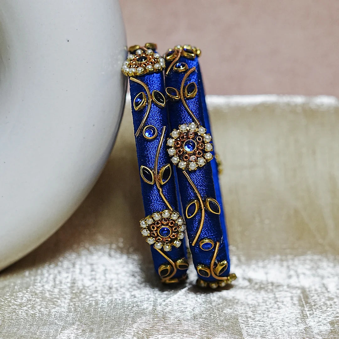 Designer Thread Work Kundan Leaf Style Kada Bangle for Women & Girls (Pack of 2)