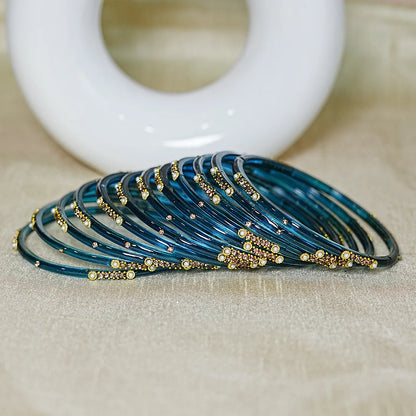 Premium Glass Bangles for Women | Zircon & Beads Work | Glossy Finish (Pack of 12)