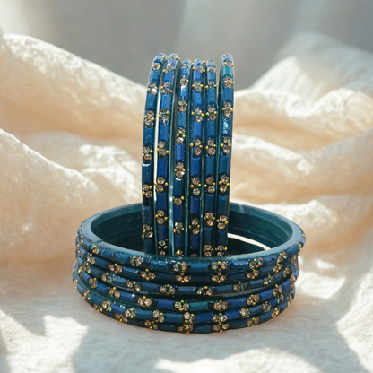 Multiple Color Glass Bangles with Beads Studded for Women & Girls (Pack of 12 Bangles)