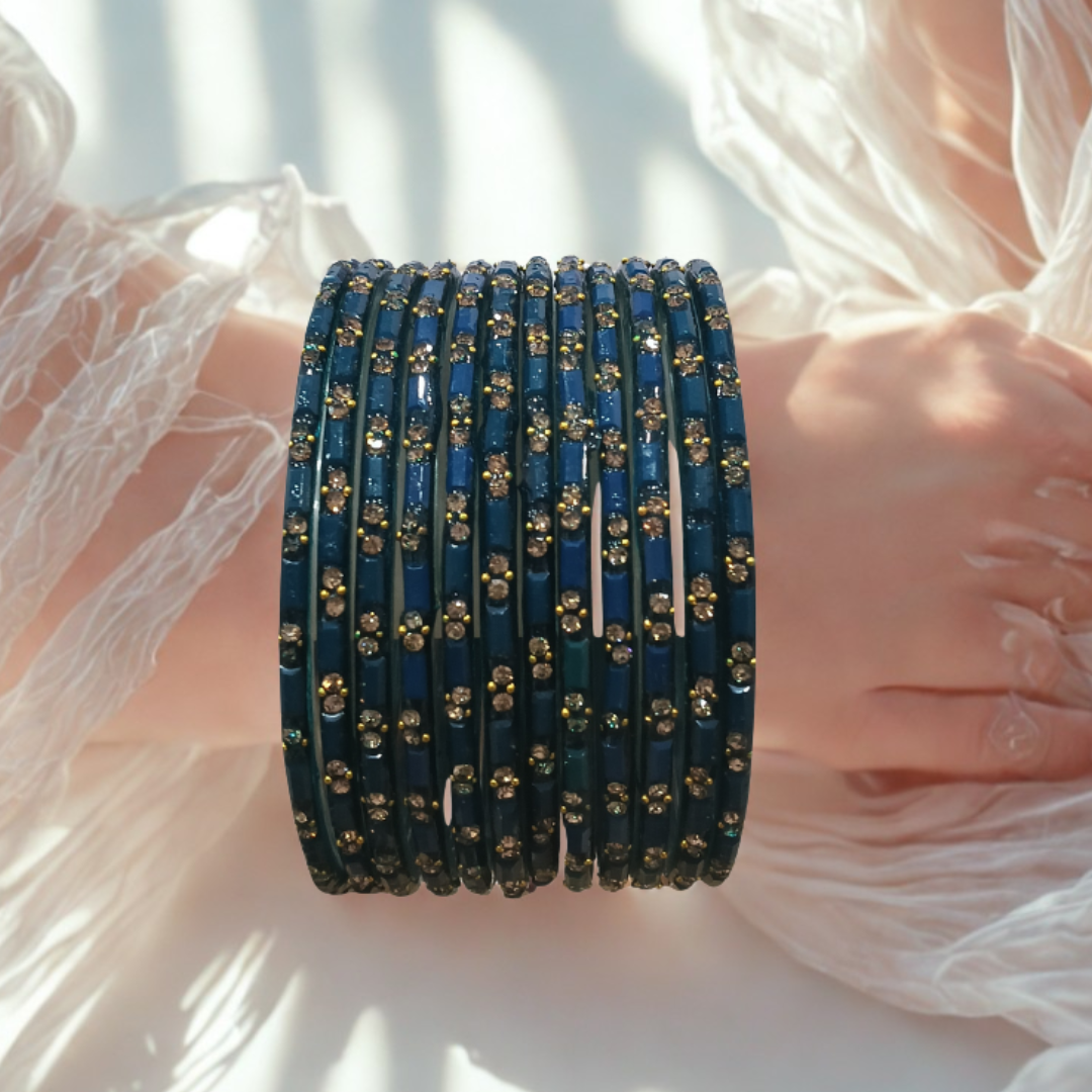 Multiple Color Glass Bangles with Beads Studded for Women & Girls (Pack of 12 Bangles)