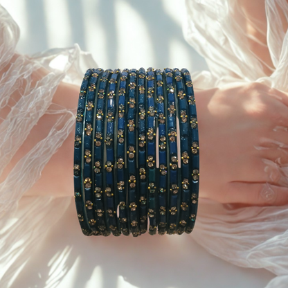 Multiple Color Glass Bangles with Beads Studded for Women & Girls (Pack of 12 Bangles)