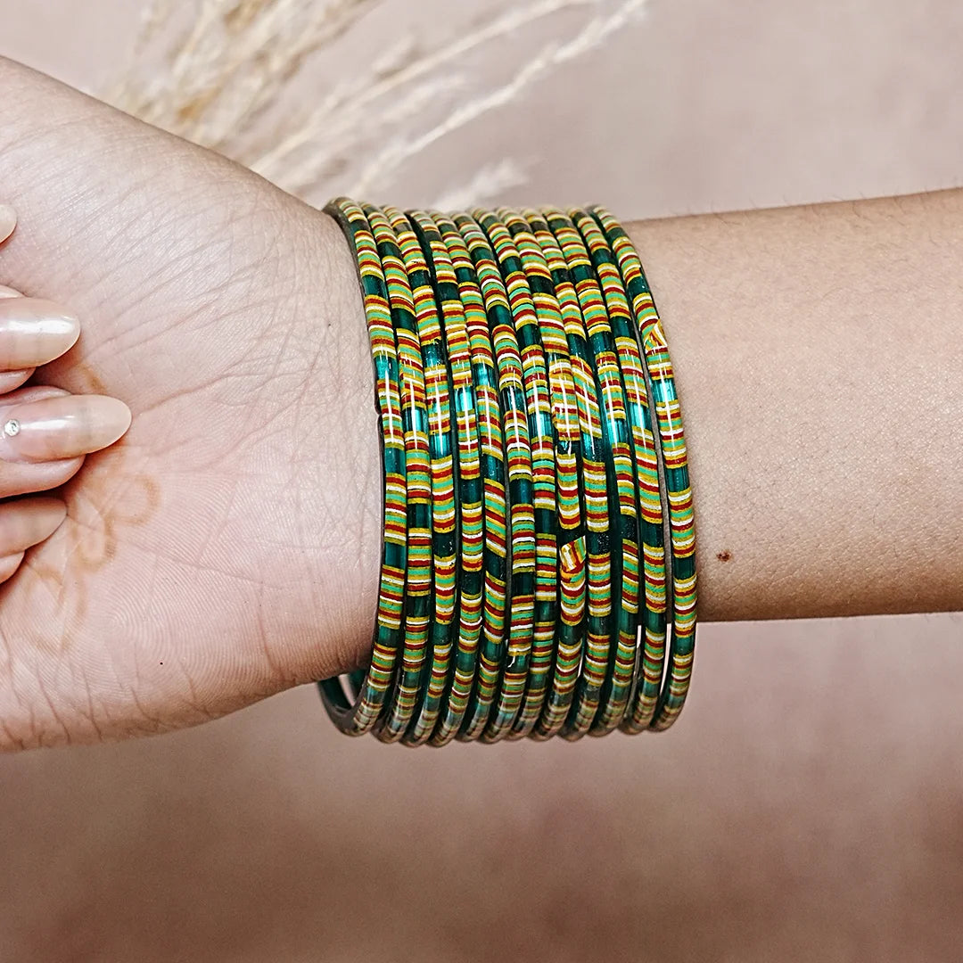 Women’s Printed Glass Bangles – Shiny & Smooth Finish (Pack of 12)