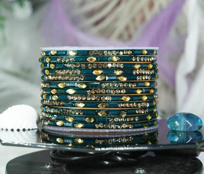 Multiple Color Glass Bangle with Stone Beads Work for Women & Girls (Pack 12 Bangles)