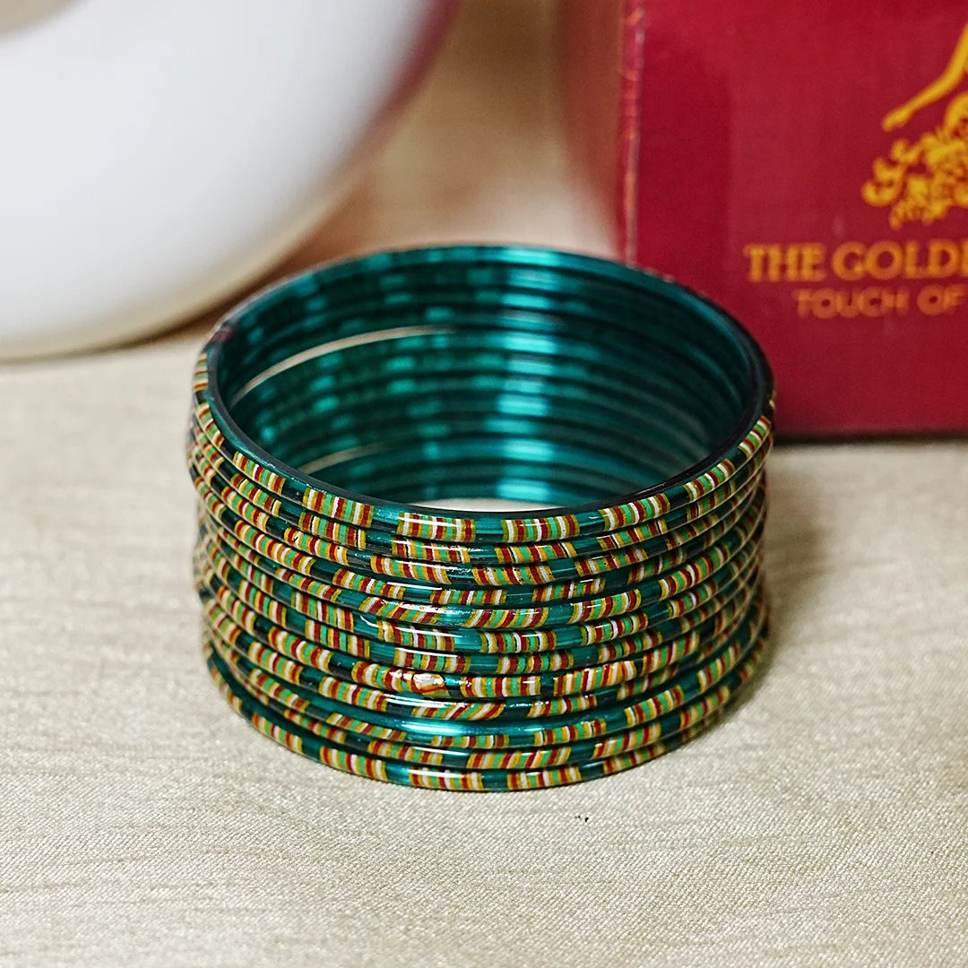 Women’s Printed Glass Bangles – Shiny & Smooth Finish (Pack of 12)