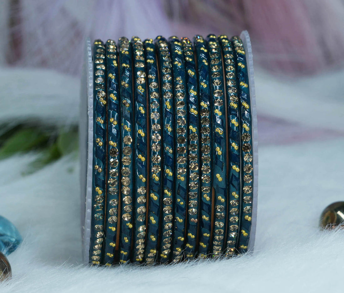 Glass Bangles with Gold Pearl Beads Studded for Women & Girls (Pack 12)