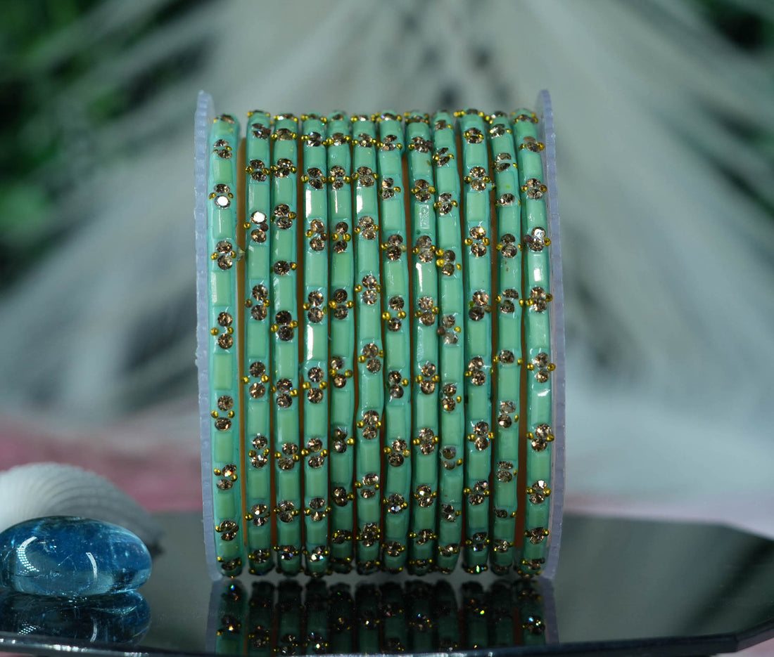 Multiple Color Glass Bangles with Beads Studded for Women & Girls (Pack of 12)