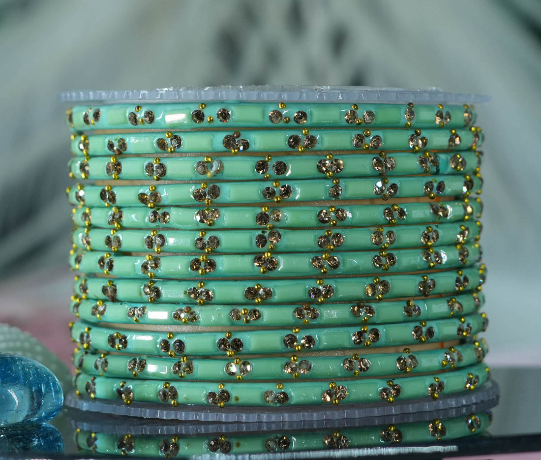 Multiple Color Glass Bangles with Beads Studded for Women & Girls (Pack of 12)
