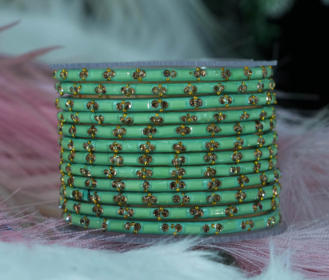 Multiple Color Glass Bangles with Beads Studded for Women & Girls (Pack of 12)