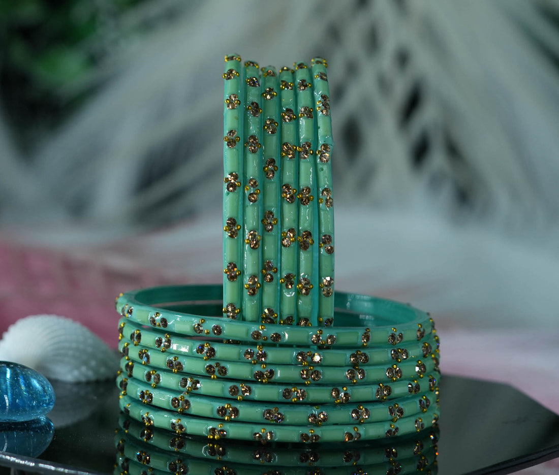 Multiple Color Glass Bangles with Beads Studded for Women & Girls (Pack of 12)