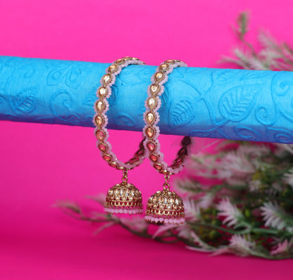 Traditional Kundan Studded Metal Kada with Jhumki for Women (Pack Of 2)