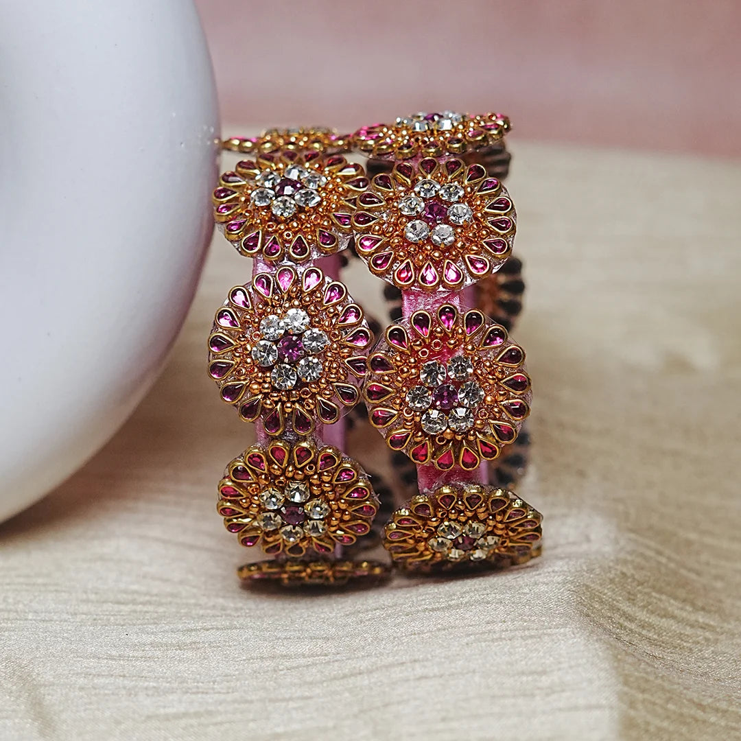 Premium Kundan Work Floral Thread Kada Bangle for Women & Girls (Pack of 2)
