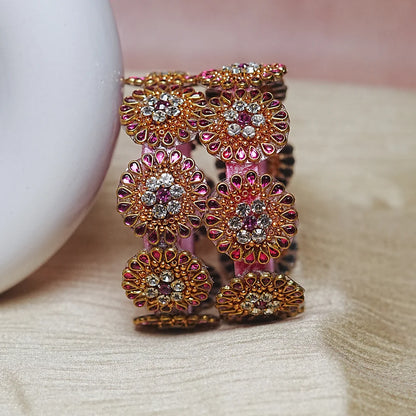 Premium Kundan Work Floral Thread Kada Bangle for Women & Girls (Pack of 2)