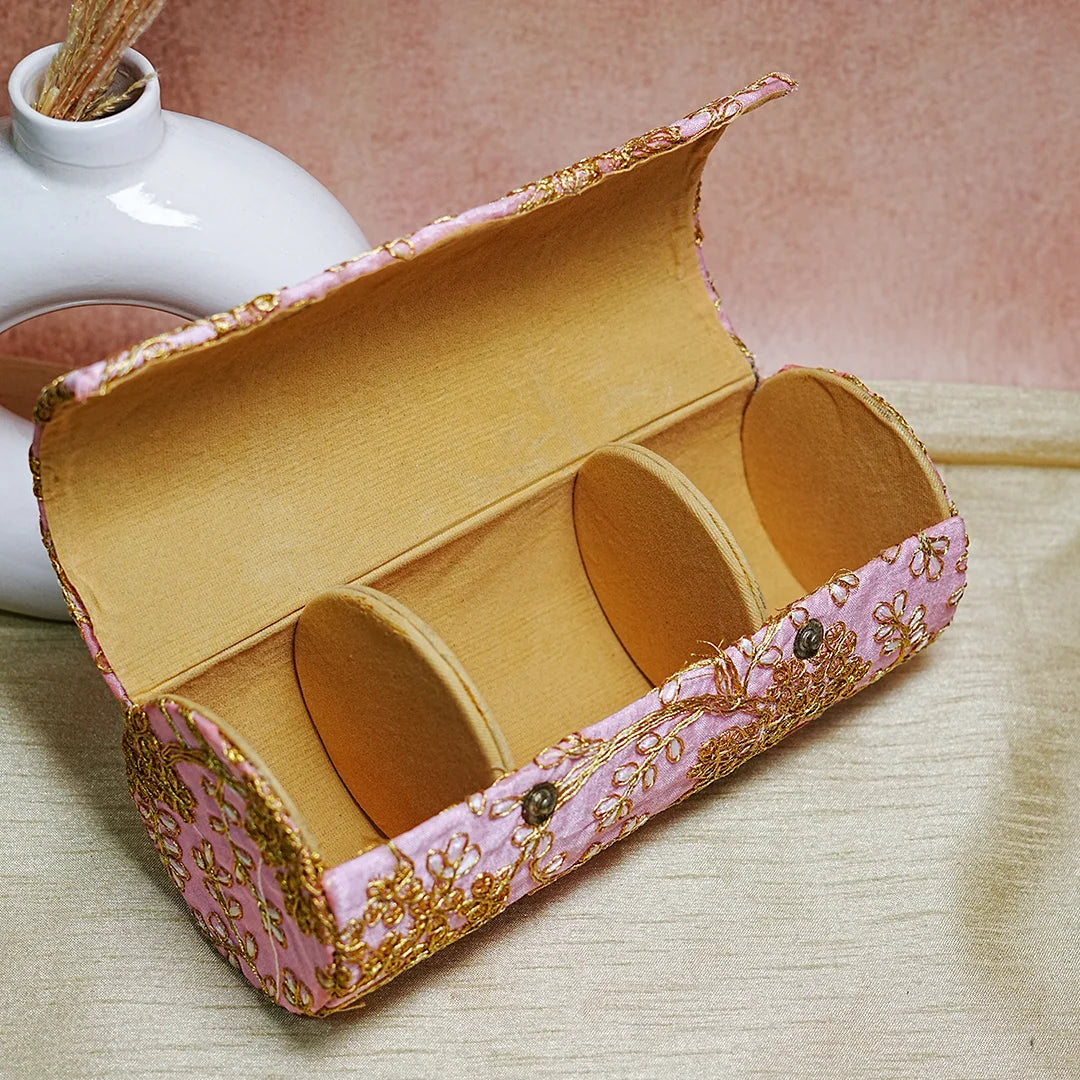 Handcrafted Embroidered Wooden Bangle Storage Box (3 Section)