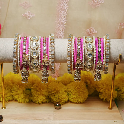 Traditional Bangles Set for Women & Girls | Kundan Work with Jhumki Latkan Kada