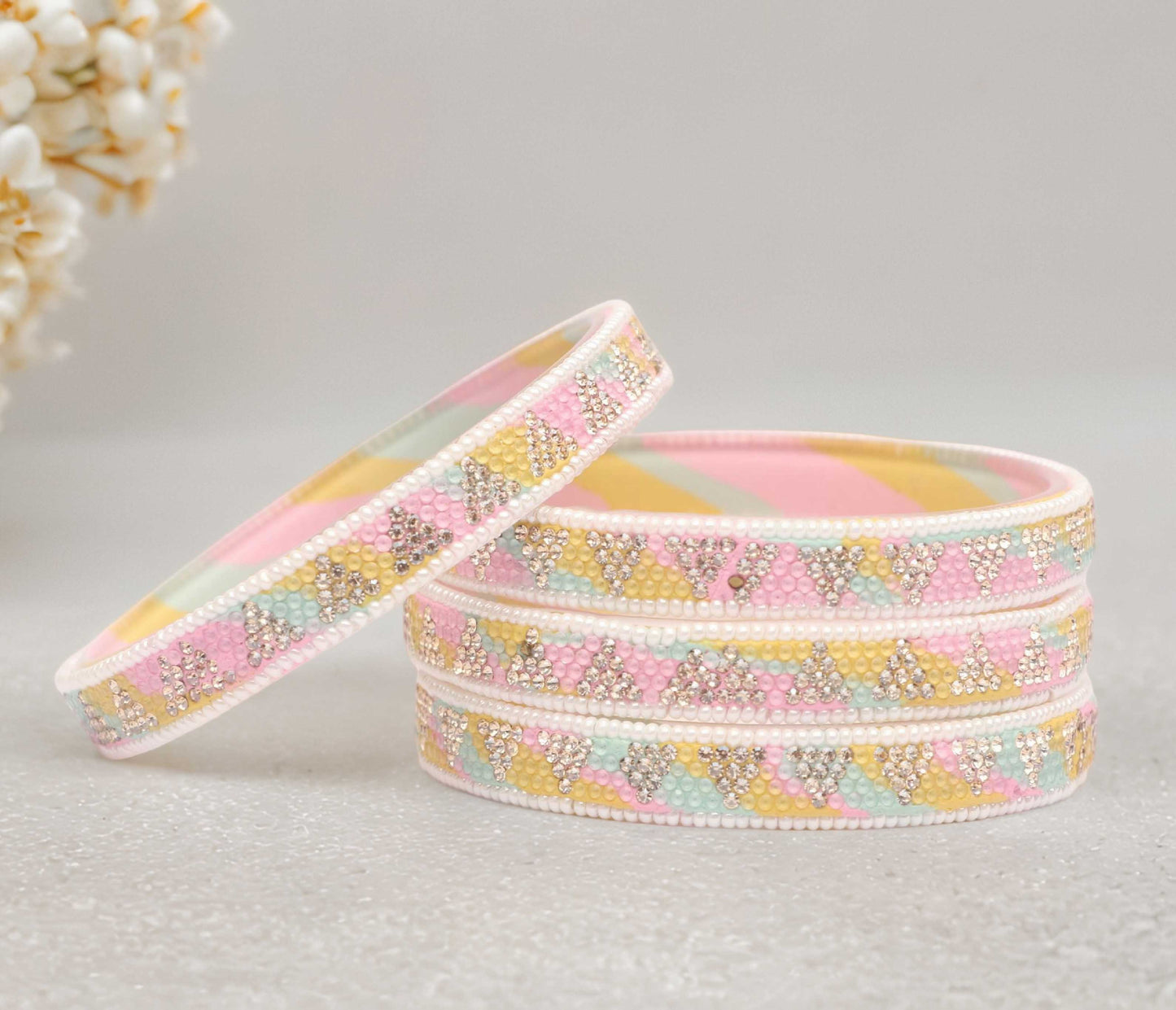 Handmade Multicolor Shade Glass Kada for Women & Girls (Pack of 4)