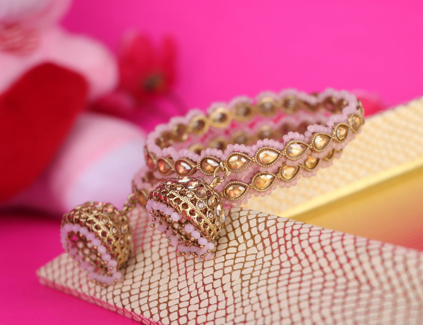 Traditional Kundan Studded Metal Kada with Jhumki for Women (Pack Of 2)