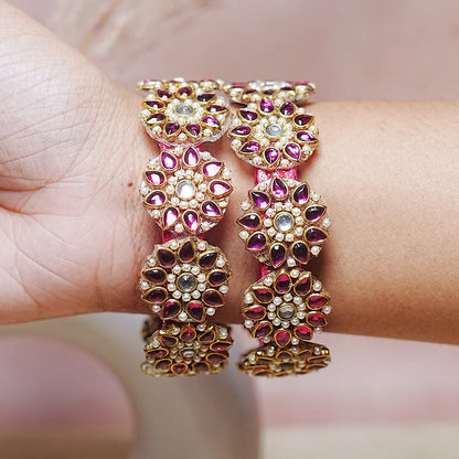 Premium Kundan Work Floral Thread Kada Bangle for Women & Girls (Pack of 2)