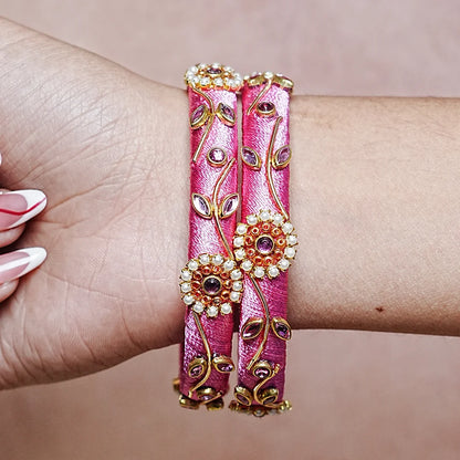 Designer Thread Work Kundan Leaf Style Kada Bangle for Women & Girls (Pack of 2)