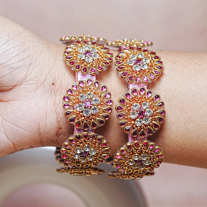 Premium Kundan Work Floral Thread Kada Bangle for Women & Girls (Pack of 2)