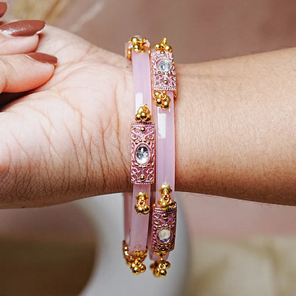 Premium Gold Ball Studded Acrylic Kada for Women (Pack of 2)